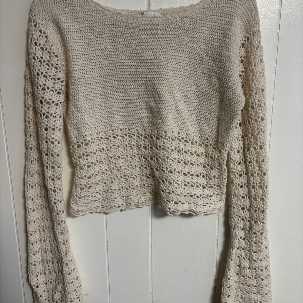 Cream Crochet Knit Sweater